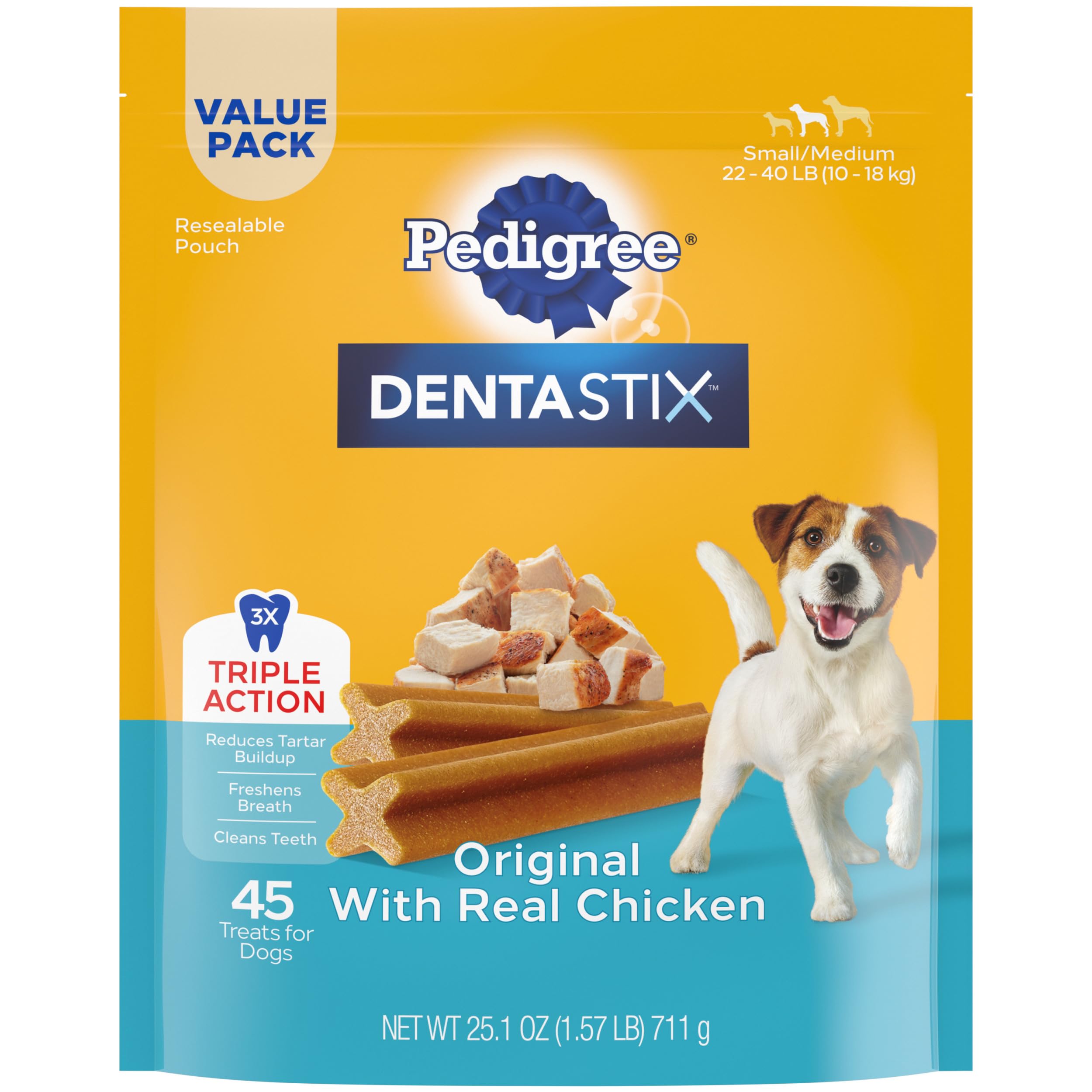 Petiscos Dentários Para Cães Pedigree Dentastix Original 710g (45 Guloseimas)