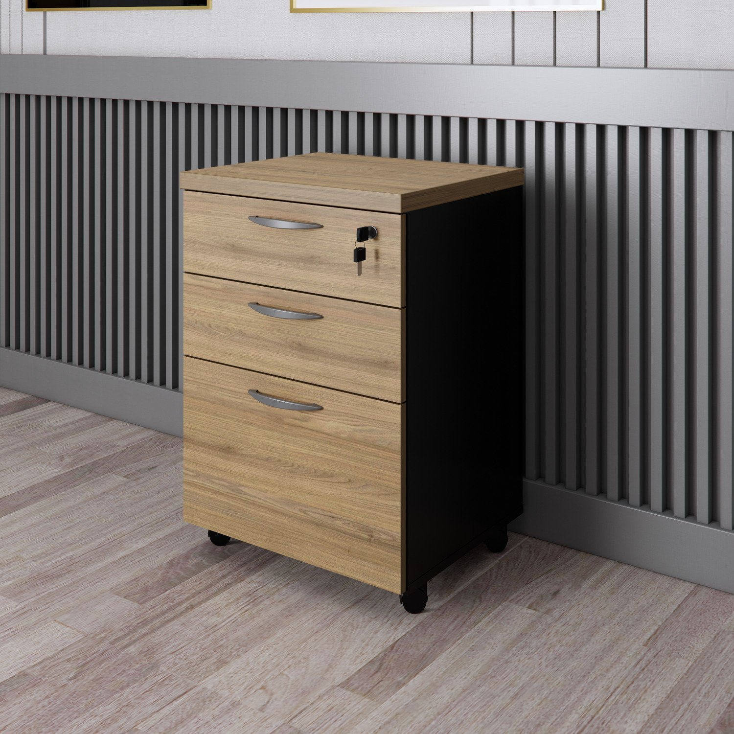 Gaveteiro 3 Gavetas Com Chave Espresso Móveis Amadeirado/preto