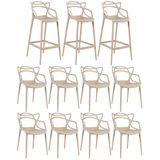 KIT - 8 x cadeiras + 3 x banquetas altas Masters Allegra - Nude