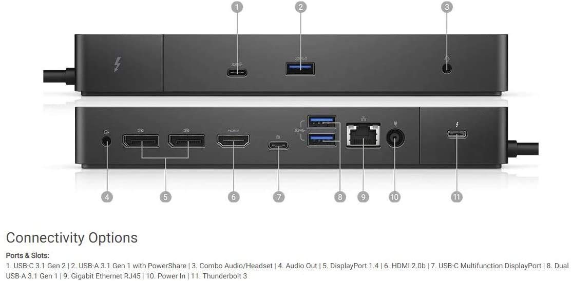 Estação De Acoplamento Dell Wd19tb Thunderbolt 180w Com Pd De 130w