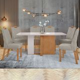 Conjunto Mesa 170cm Astrid Com Vidro E 6 Cadeiras Vênus Amêndoa Clean/off White/capuccino