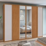 Guarda-roupa Ollie 6 Portas 6 Gavetas 6 Prateleiras Com Espelho 100% Mdf Amêndoa Clean/off White