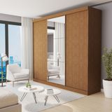 Guarda-roupa Casal 3 Portas De Correr 4 Gavetas E 3 Espelhos Barcelona Carvalho