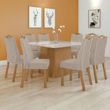 Conjunto Mesa 130cm Nevada Com Vidro Plus Com 8 Cadeiras Venus Amêndoa Clean/off White/ Creme