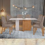 Conjunto Mesa 170cm Astrid Com Vidro E 6 Cadeiras Vênus Amêndoa Clean/off White/animale Bege