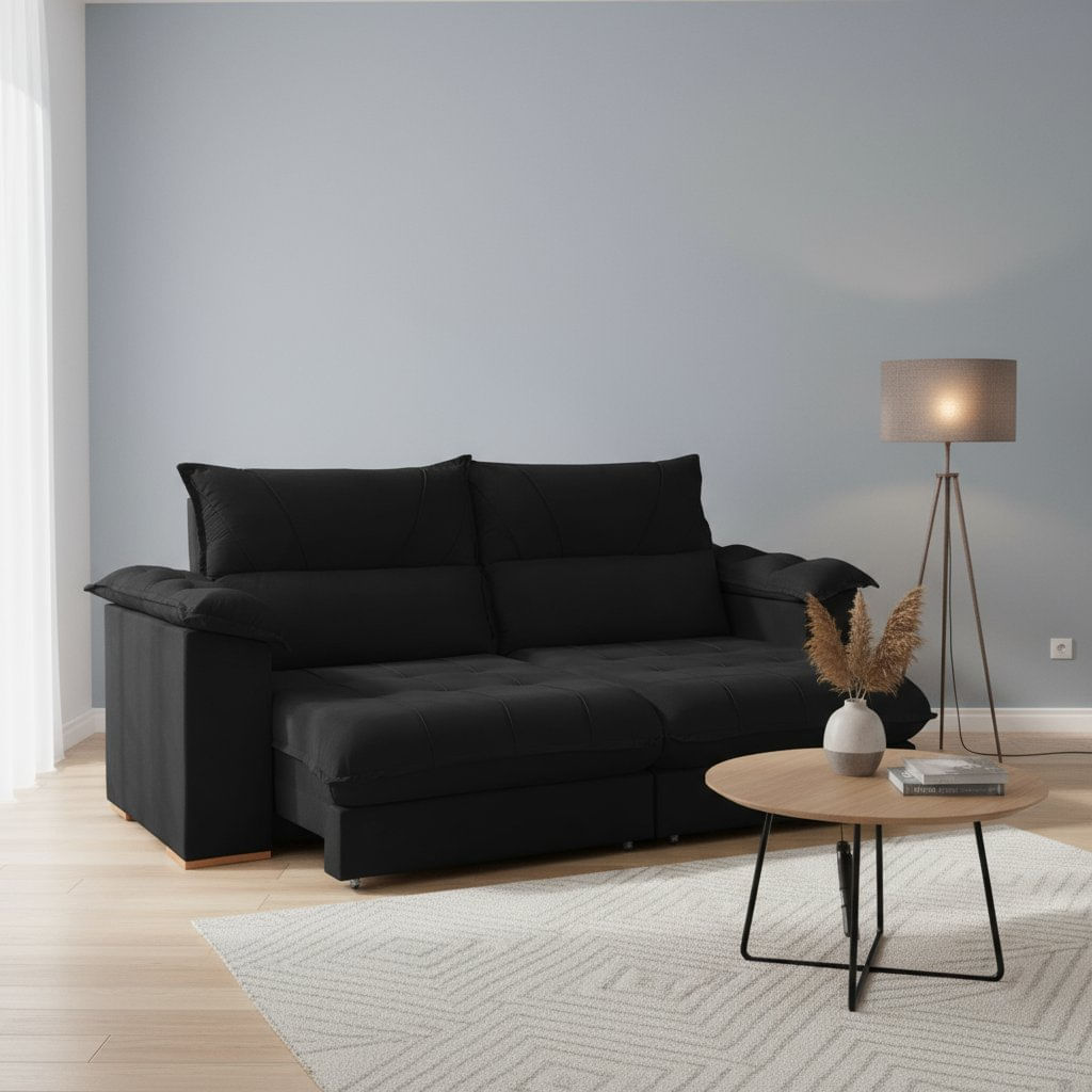 Sofá Retrátil E Reclinável 4 Lugares 290cm Italia Preto