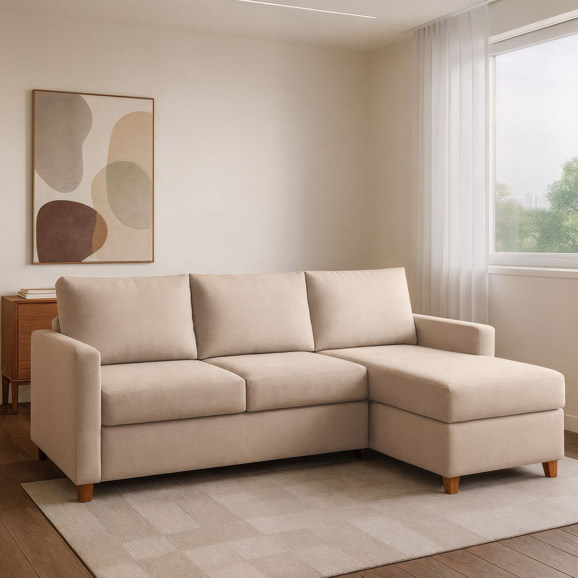 Sofá 3 Lugares Com Chaise Moov Yescasa Palha