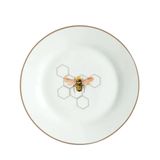 Prato Bolo Para Sobremesa Abelha Em Porcelana 19cm Branco