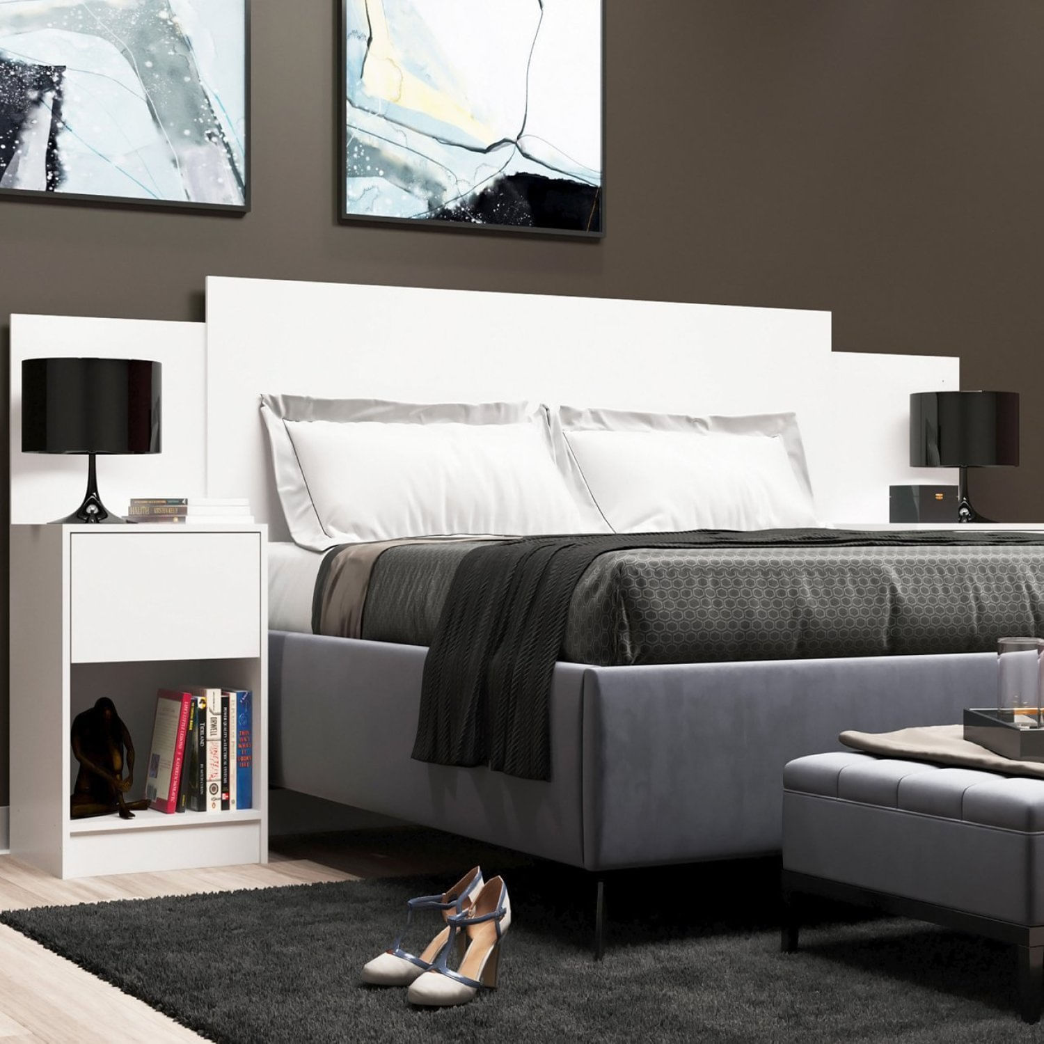 Cabeceira de Casal Sublime com 2 Gavetas e 2 Nichos Branco