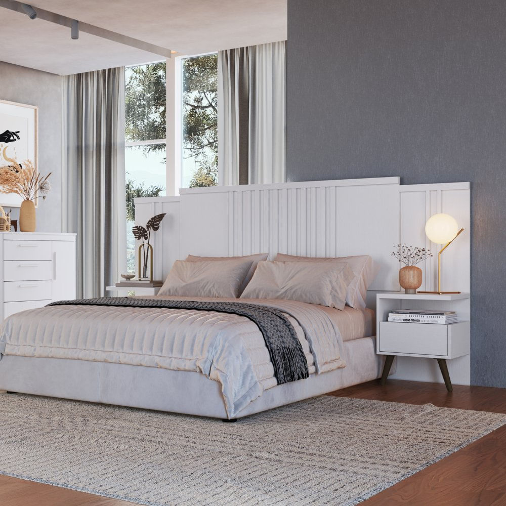 Cabeceira Casal Flora Branco Line/boucle