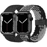 2 Pulseiras Solo Loop Trançada Compatível Com Apple Watch (preto-preto Cinza)