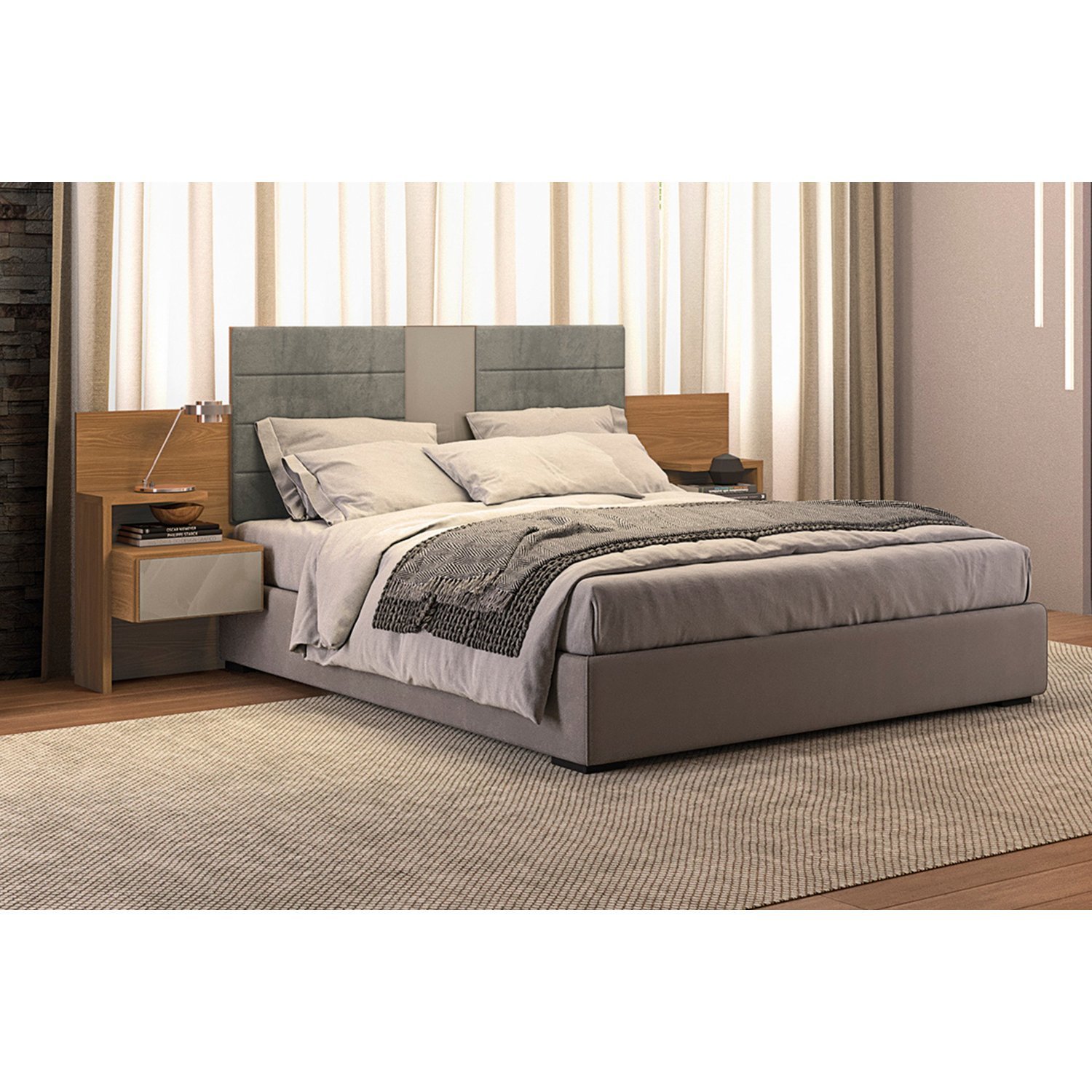 Cabeceira Casal/queen 2 Mesas De Apoio G290 Canela