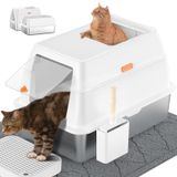 Caixa De Areia Para Gatos Em Aço Inoxidável Com Tampa Extra Grande Branca