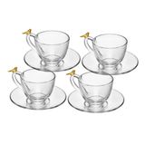 Conjunto 4 Xícaras E Pires Birds Gold 180ml Chá Café Pássaro