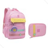 Kit Mochila Costas Grande Escolar Meninas Estojo E Chaveiro