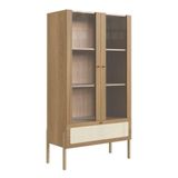 Cristaleira 2 Portas Oslo Artesano 83 Cm Largura Mdp Hanover Palha Sintética Bege Pés Madeira Maciça