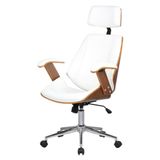 Cadeira Giratória Lisboa Bergen Rivatti Com Encosto De Cabeça Madeira Laminada Pu Branco Base Rodízio
