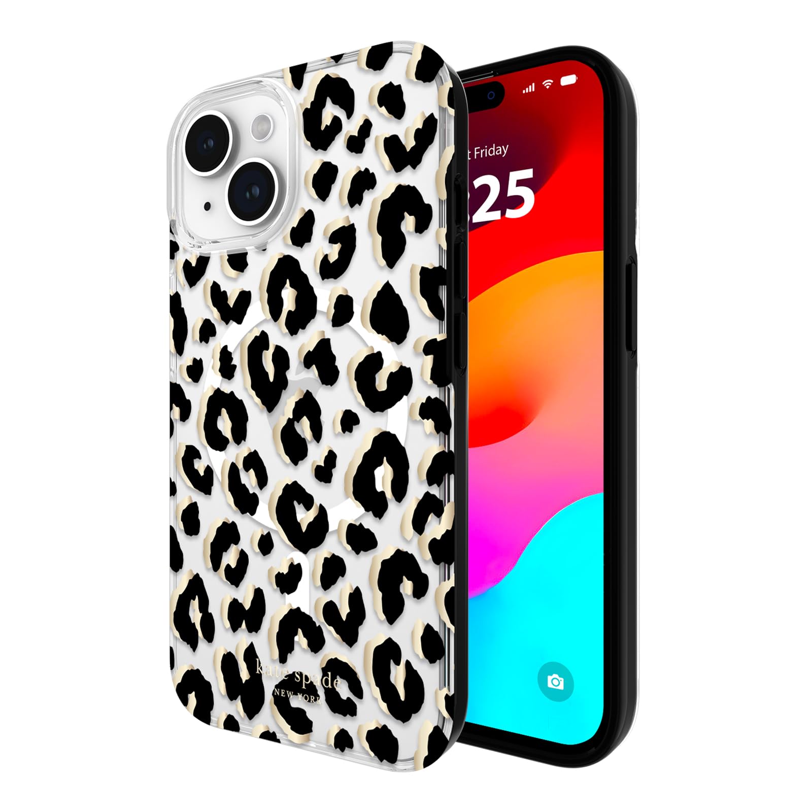 Capa De Telefone Kate Spade New York City Leopard Preta Para Iphone 15/14/13