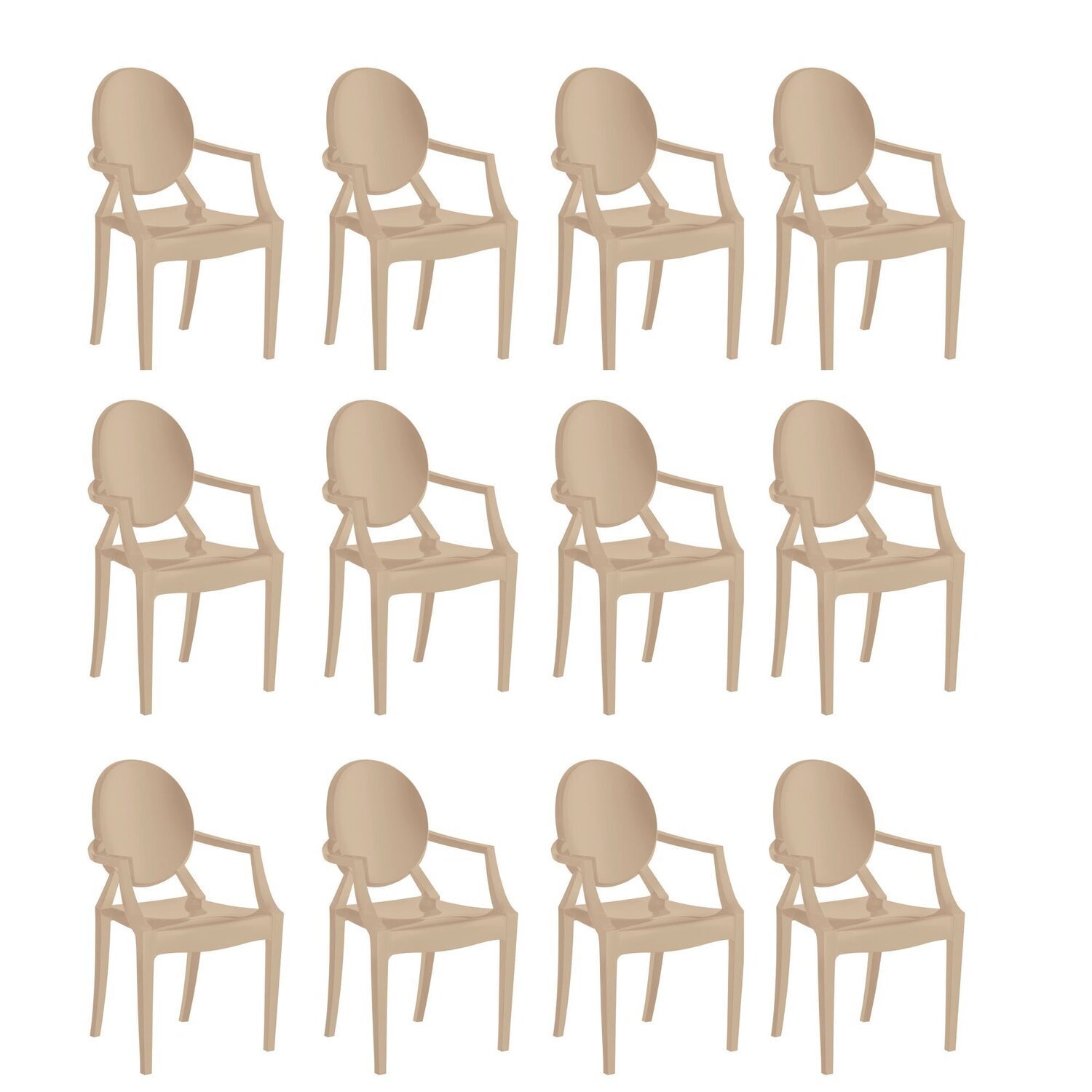 Conjunto 12 Cadeiras De Plástico Polipropileno Empilhável Wind Plus Cappuccino