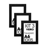 Porta Retrato Molduras Para Fotos 10x15cm Kit De 3 Unidades Com Vidro Preto, Branco, Natural E Marrom