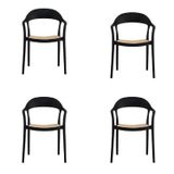 Conjunto 4 Cadeiras Para Jardim E Varanda Lia Com Braço Preto/caramelo