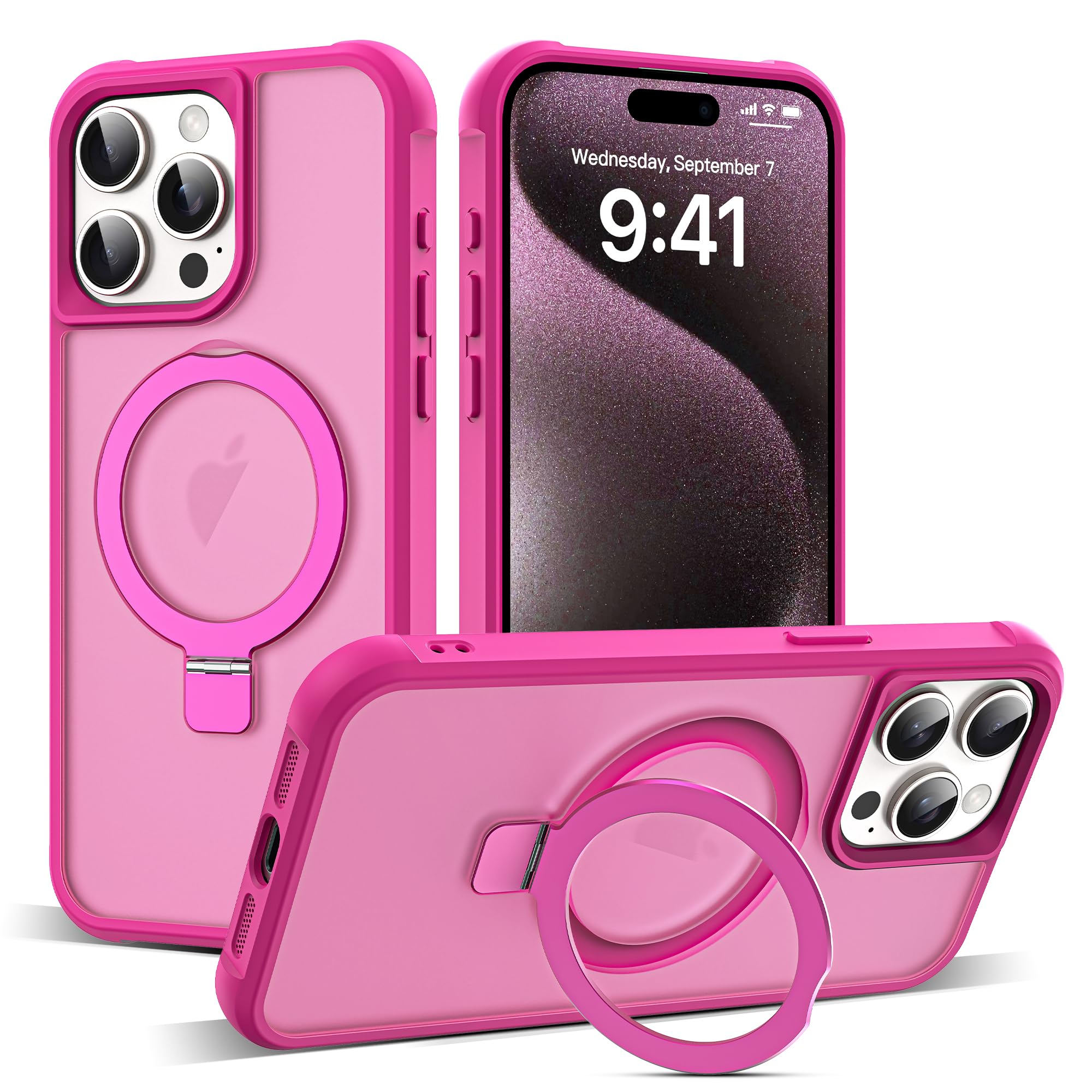 Capa De Telefone Skylmw Compatível Com Iphone 15 Pro Com Suporte Rosa
