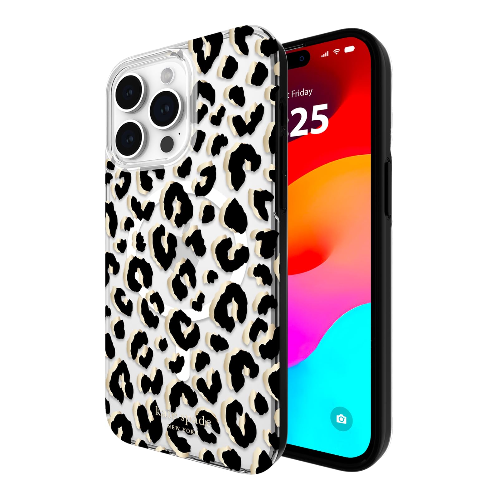 Capa De Telefone Kate Spade New York City Leopard Preta Para Iphone 15 Pro Max