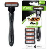 Razors Bic Flex 4 Sensitive Recarregáveis Masculinos, Pacote Com 5 Unidades Com Alça