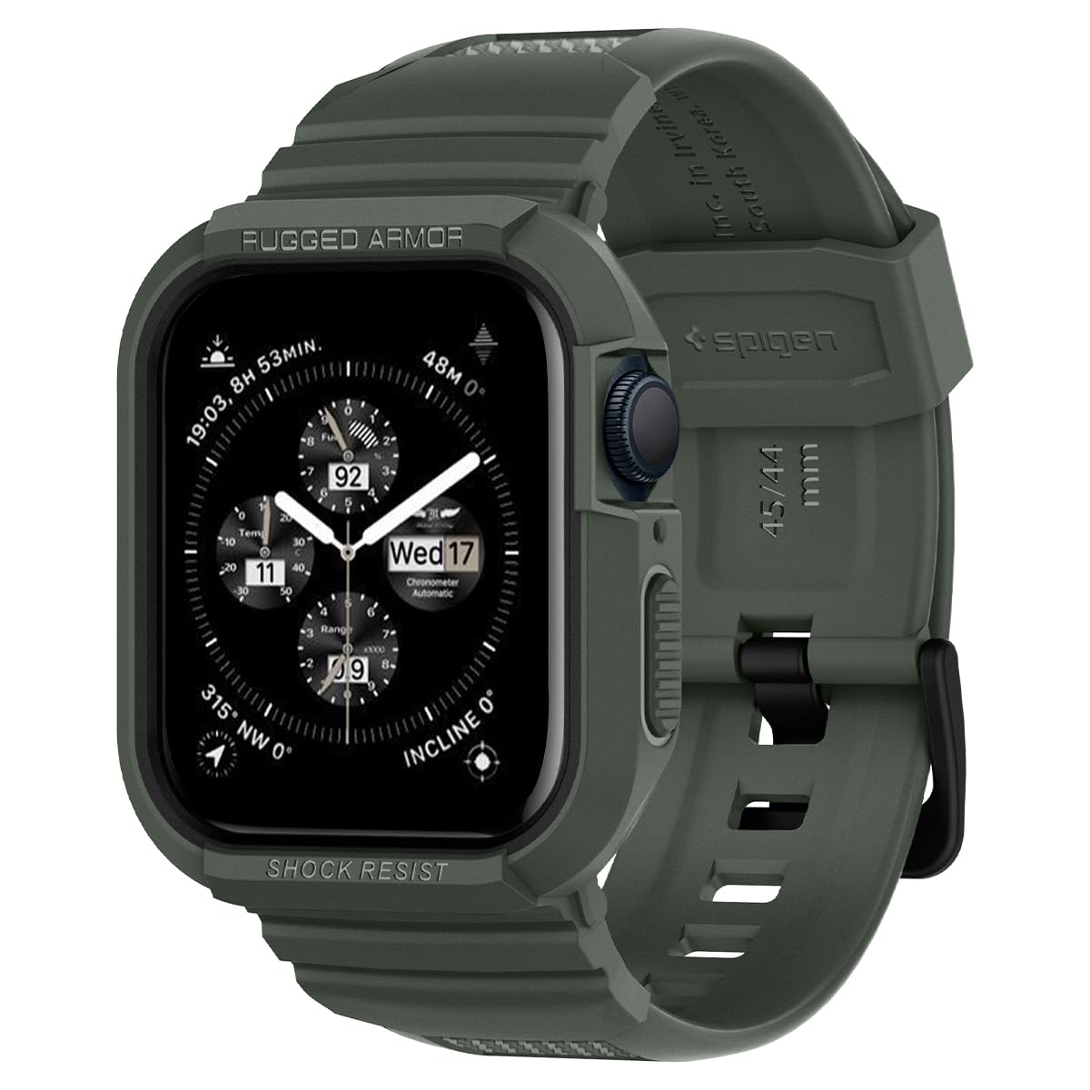 Estojo De Relógio Com Pulseira Para Apple Watch Spigen Rugged Armor Pro De 45 Mm/44 Mm - Verde Militar