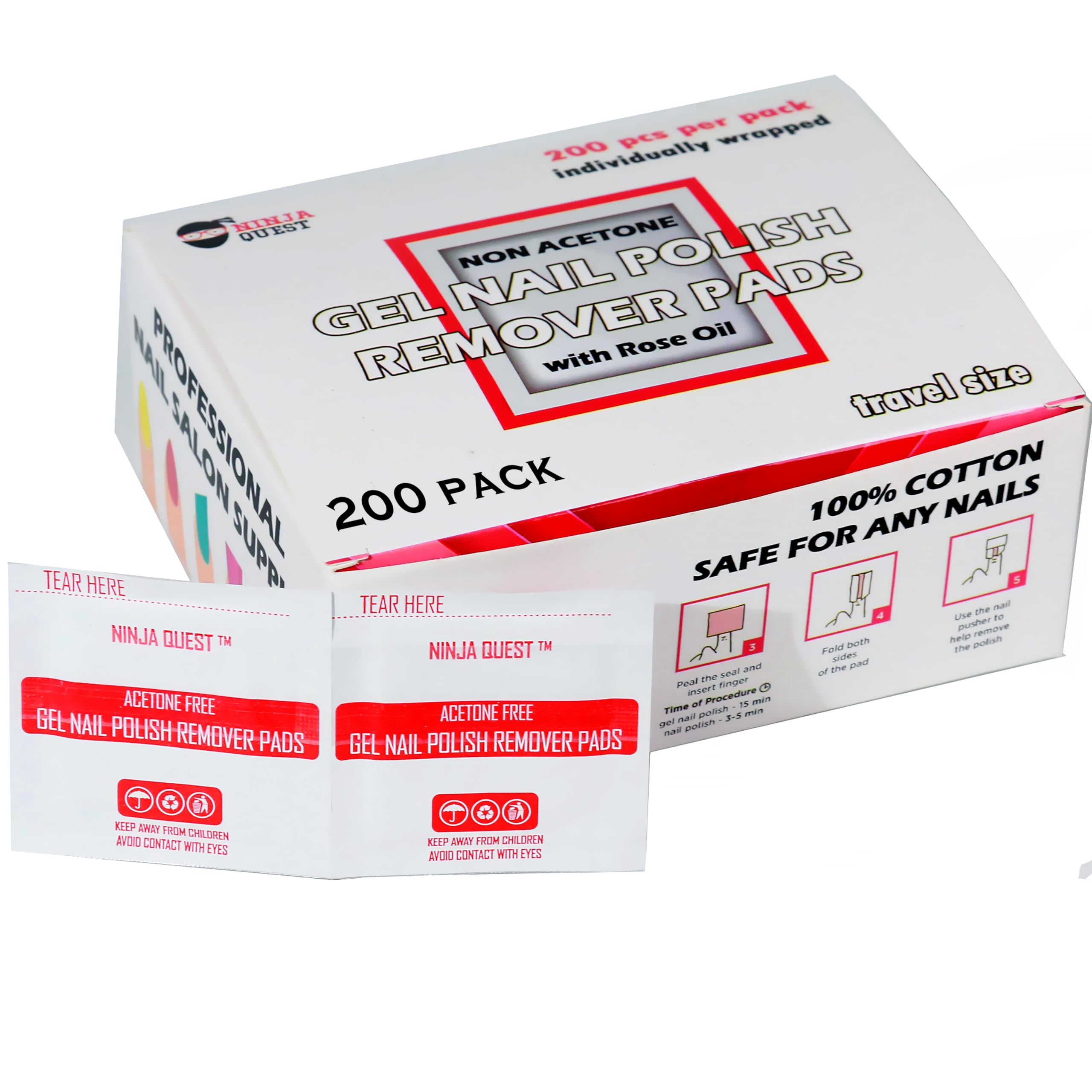 Almofadas Removedoras De Esmalte, Pacote Com 200 Unidades, Sem Acetona, Embaladas Individualmente