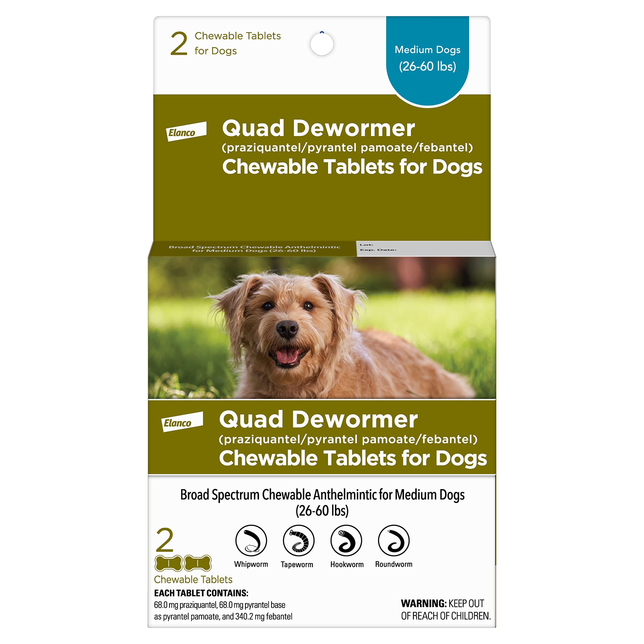 Comprimidos Mastigáveis Dewormer Elanco Quad Para Cães Médios