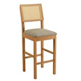 Banqueta Jade 03 Madeira Maciça Jcm Encosto Rattan E Veludo Bege