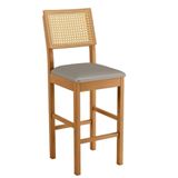 Banqueta Jade 03 Madeira Maciça Jcm Encosto Rattan E Veludo Cinza