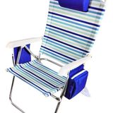 Cadeira De Praia Camping Alta Encosto Bolsa 5 Posições Azul