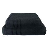 1 Toalha De Banho E 1 Rosto Preto 3 Barras 100% Algodão