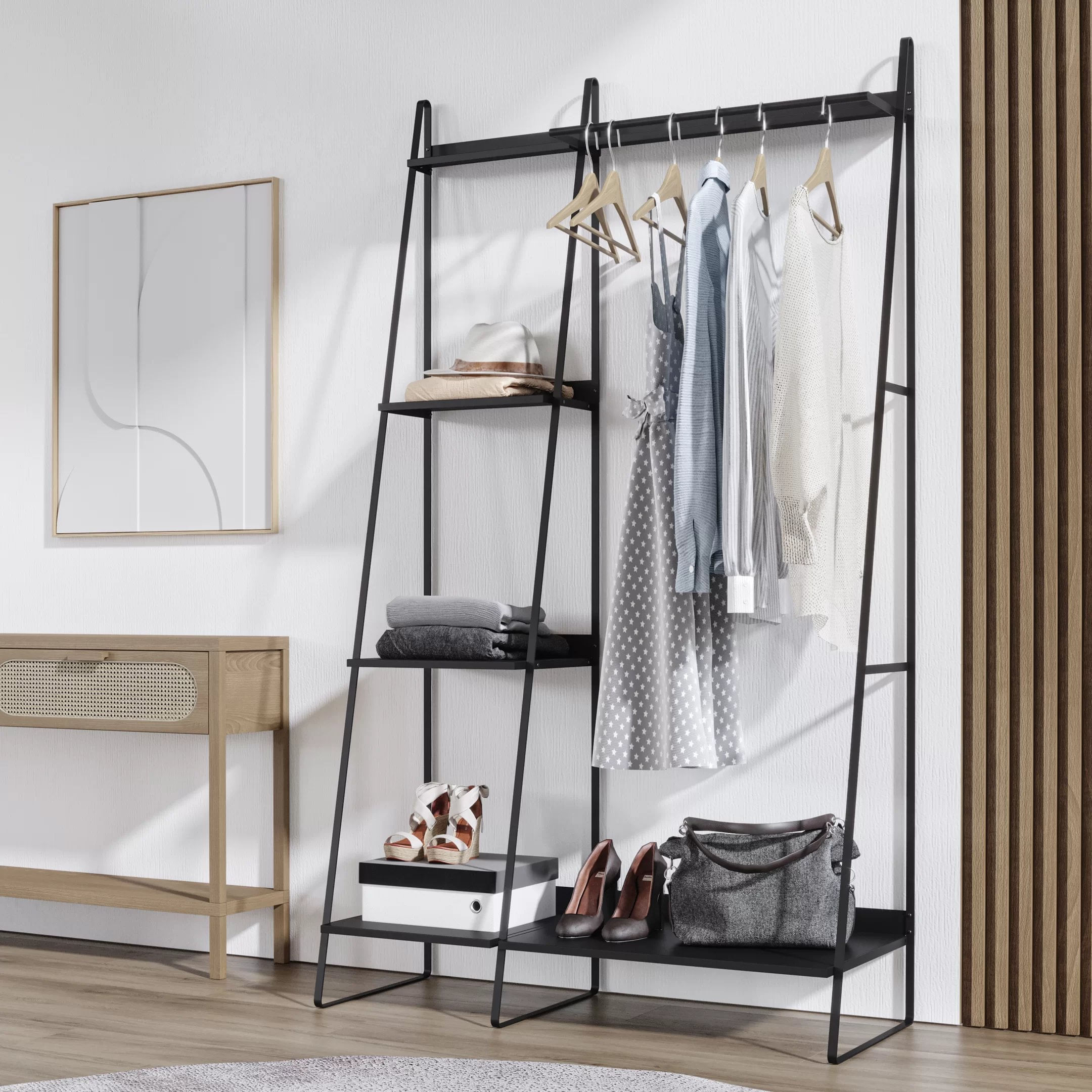 Arara De Roupas Em Aço Begônia Cabecasa Madeiraoriginals Preto Fosco