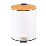 Lixeira Em Inox E Tampa Bambu 12 Litros Com Pedal Branco
