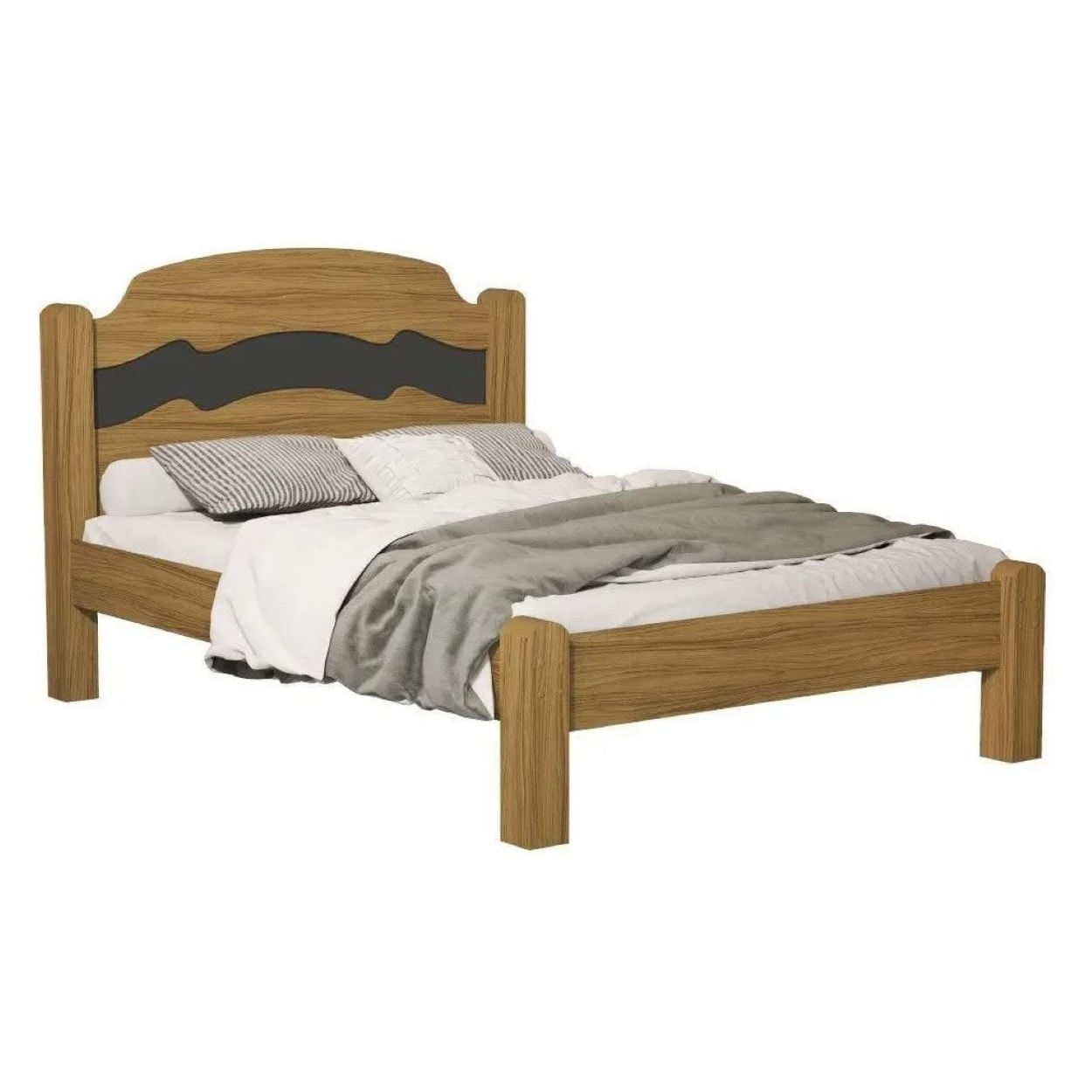 Cama Casal Mdf E Madeira Maciça Juliana Freijo Grafite