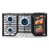 Cooktop A Gás Amzchef 36 Com 5 Queimadores Sabaf E Chapa Dupla Inox