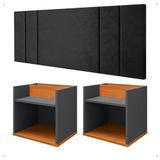Kit 2 Mesinhas Suspensa Prateleira Nicho Madri Retrô Cinza/cinamomo Cabeceira Estofada Módulo Cama Box Casal Luana Queen 1,60 Preto