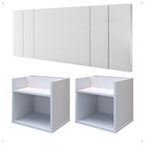 Kit 2 Mesinhas Suspensa Prateleira Nicho Madri Retrô Cabeceira Estofada Módulo Cama Box Casal Luana Queen 1,60 Branco