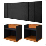 Kit 2 Mesinhas Suspensa Prateleira Nicho Madri Retrô Cabeceira Estofada Módulo Cama Box Casal Luana Queen 1,60 Preto/cinamomo