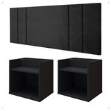 Kit 2 Mesinhas Suspensa Prateleira Nicho Madri Retrô Cabeceira Estofada Módulo Cama Box Casal Luana Queen 1,60 Preto