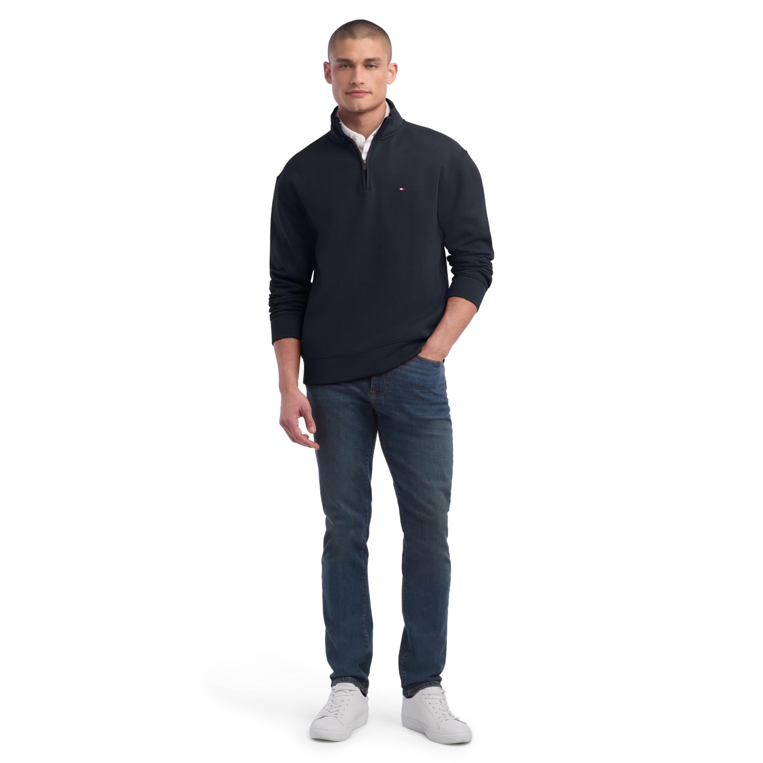 Moletom Tommy Hilfiger Com Zíper 1/4 Para Homens - Preto - Carrefour