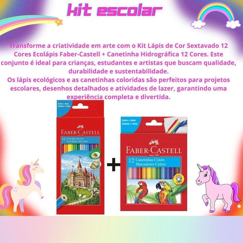 Kit Escolar Infantil Lápis De Cor + Canetinha Hidrográfica 12 Cores Faber-castell - imagem 3