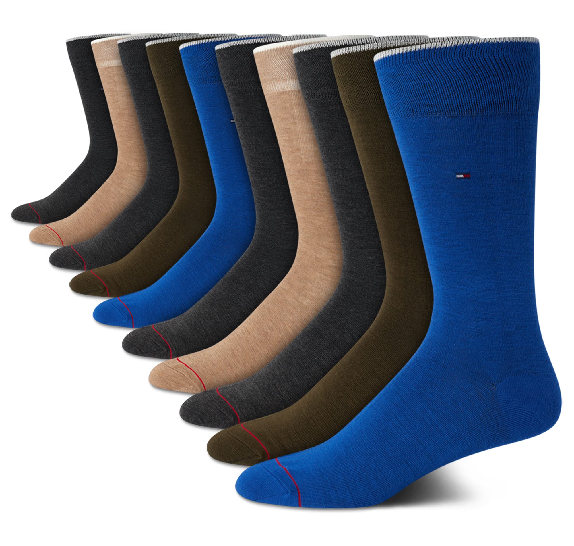 Meias Sociais Tommy Hilfiger, Pacote Com 10 Unidades, Mistura De Algodão Macio, Azul Para Homens