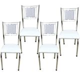 Kit 4 Cadeiras Jantar Belize Moderna Cromada Aço Junco Cozinha Sala Assento Branco Cromada Desenho Do Tecido Liso