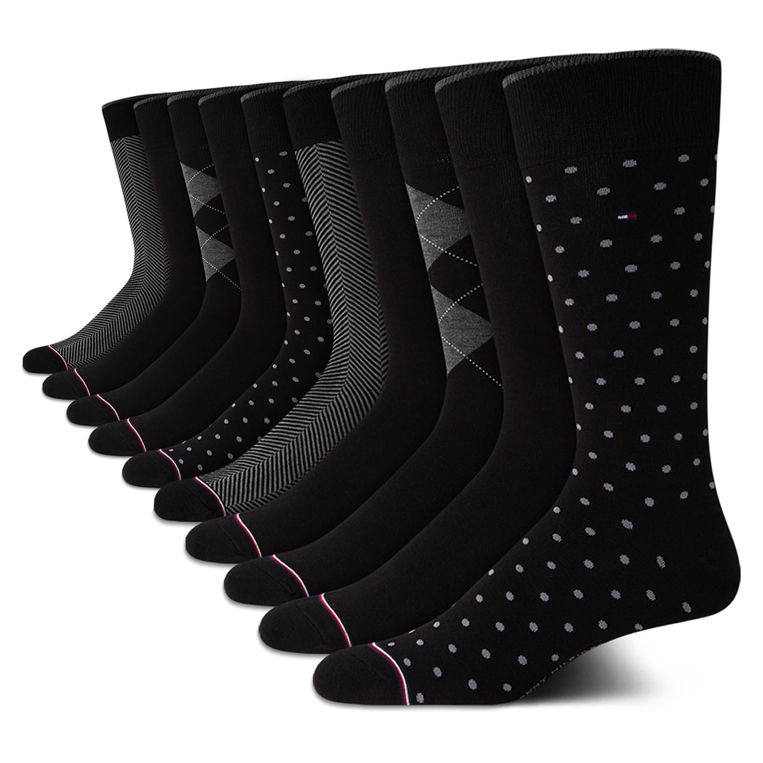 Meias Sociais Tommy Hilfiger, Pacote Com 10 Unidades, Mistura De Algodão Macio Para Homens