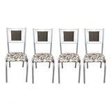 Kit 4 Cadeiras Belize Jantar Assento Estofado Tecido Corino Assento Marrom-claro Branco Desenho Do Tecido Floral