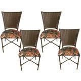 4 Cadeiras Vivara Mesa Jantar Estofada Cozinha Fibra Sintética Areia Assento Floral Laranja